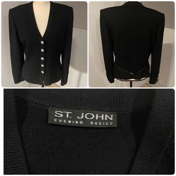St. John Evening Basics Santana Knit Jacket Size 10 Black Jeweled Buttons Luxury - Picture 1 of 7